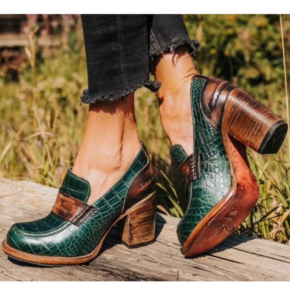 Freebird by Steven Green and Brown Croc-Embossed Heels